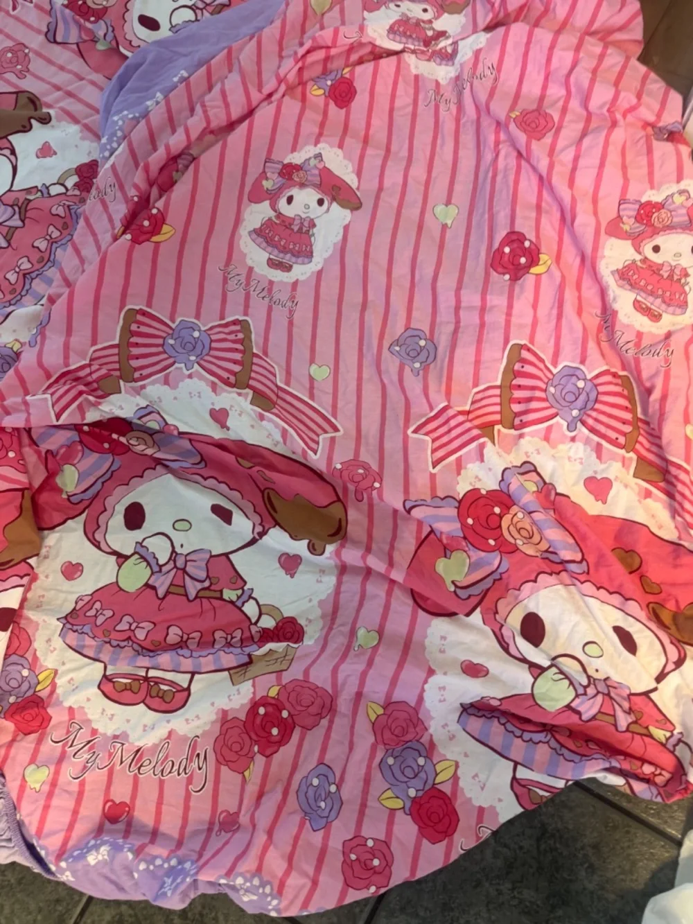 3 piece set My melody hello kitty set duvet cover fitted sheet pillowcases